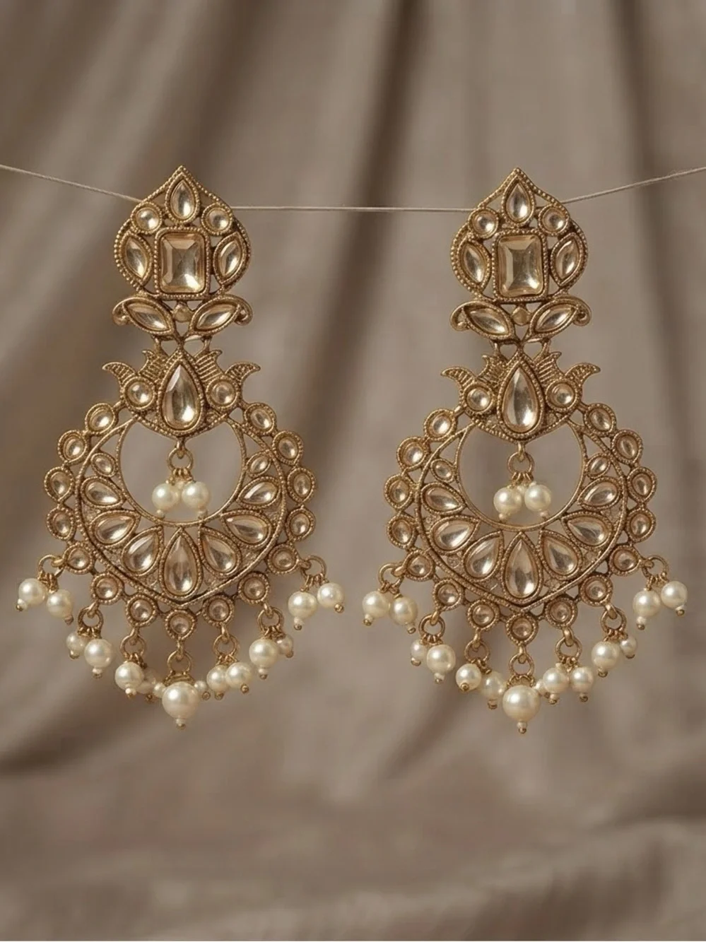 Gold Pearl Chandbali Earrings - Women Jewelry